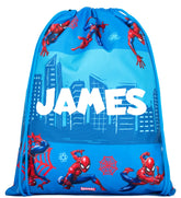 Marvel Spiderman Drawstring Bag - Kids Spiderman Bag - PE KIT Bag for boys & girls - Kids School Bag - Personalised Gift For Kids - Kids Swimming Bag Blue
